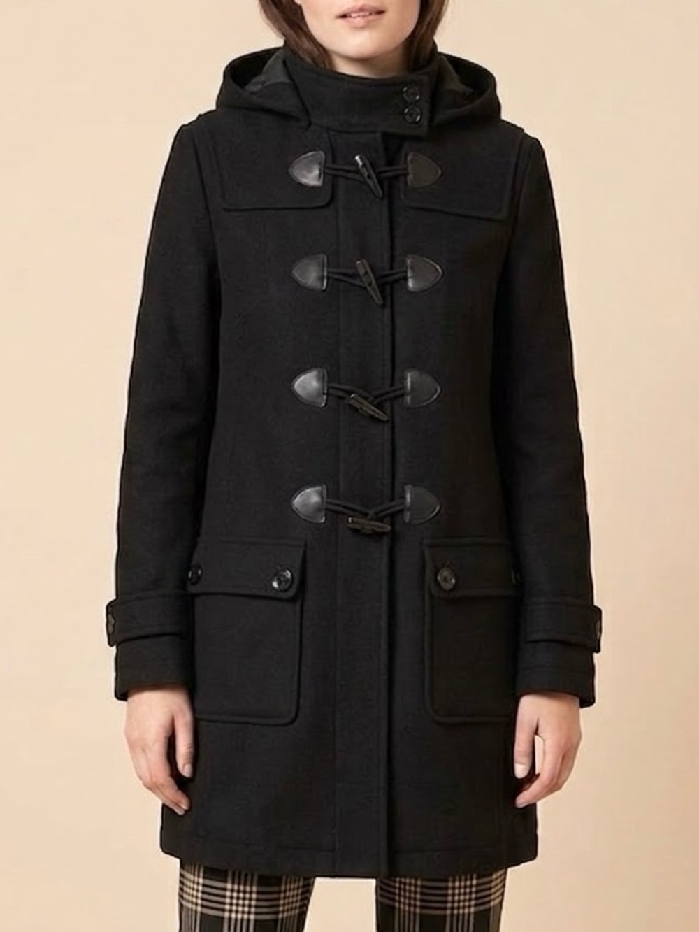 MNG Casual Sportswear MANGO Black Toggle Wool Blend Duffle Coat Women Size Small